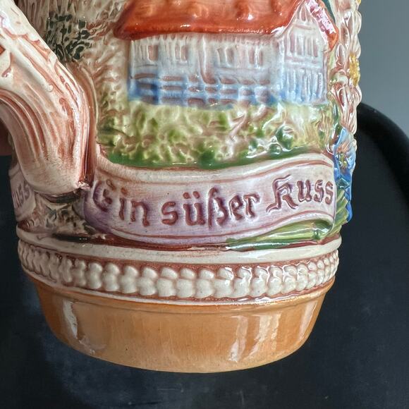 Vtg Gerz Lidded Beer Stein w/Picture of Kissing Couple & Houses - Picture 2 of 14